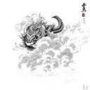 raijin with japanese clouds tattoo design idea