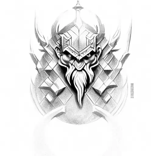 A majestic dwarf standing proudly in front of the gates of Erebor tattoo design idea