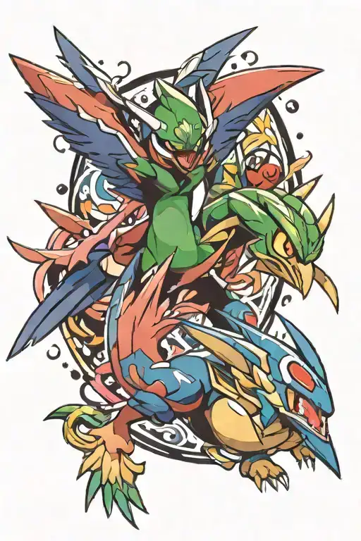 Pokemon battle with decidueye and greninja tattoo design idea