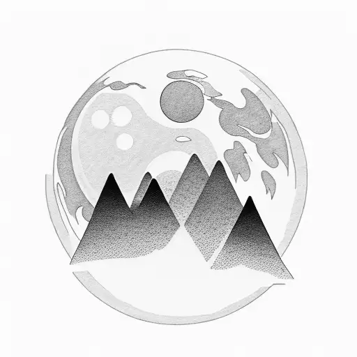 A silhouette of a hiker gazing at a full moon rising above a mountain peak tattoo design idea