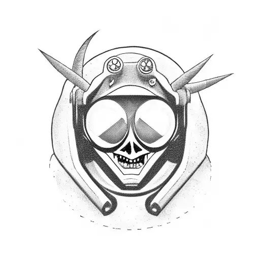 satanic astronaut with the devile's horns coming out of his space helmet lost in space trying to reach for the spaceship tattoo design idea