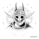 satanic astronaut with the devile's horns coming out of his space helmet lost in space trying to reach for the spaceship tattoo design idea