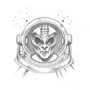 satanic astronaut with the devile's horns coming out of his space helmet lost in space trying to reach for the spaceship tattoo design idea