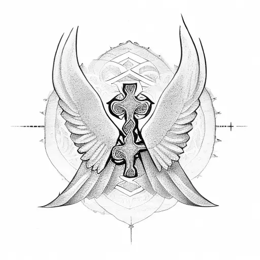 Christian Cross wings tattoo design idea