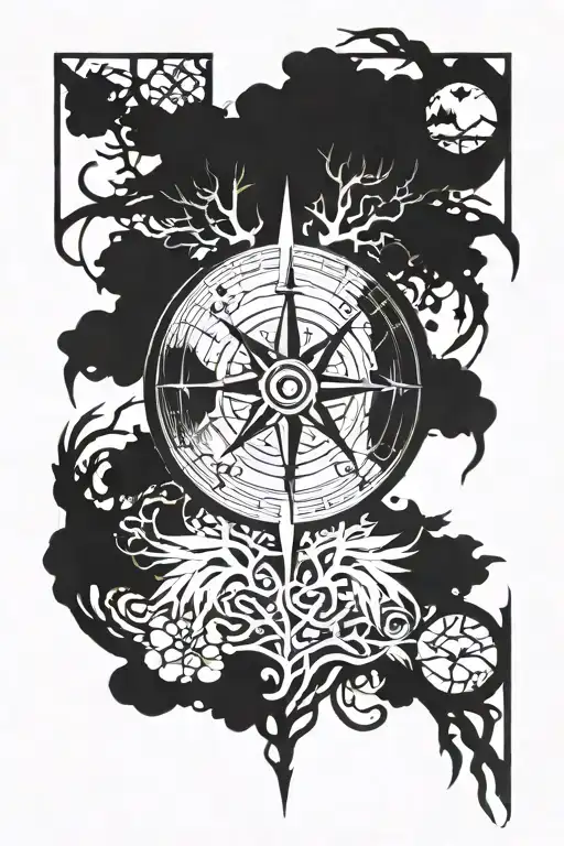 compass rose with Tree of Life overlaid symbols for family tattoo design idea