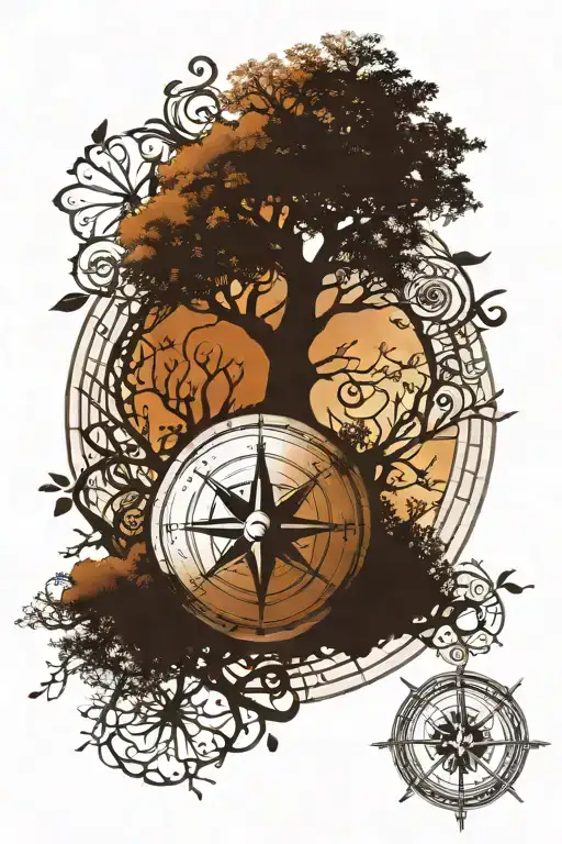 compass rose with Tree of Life overlaid symbols for family tattoo design idea