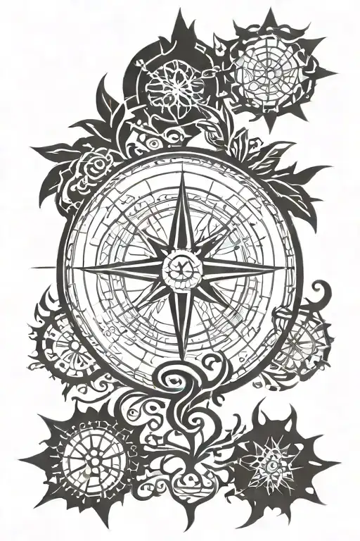 compass rose with Tree of Life overlaid symbols for family tattoo design idea