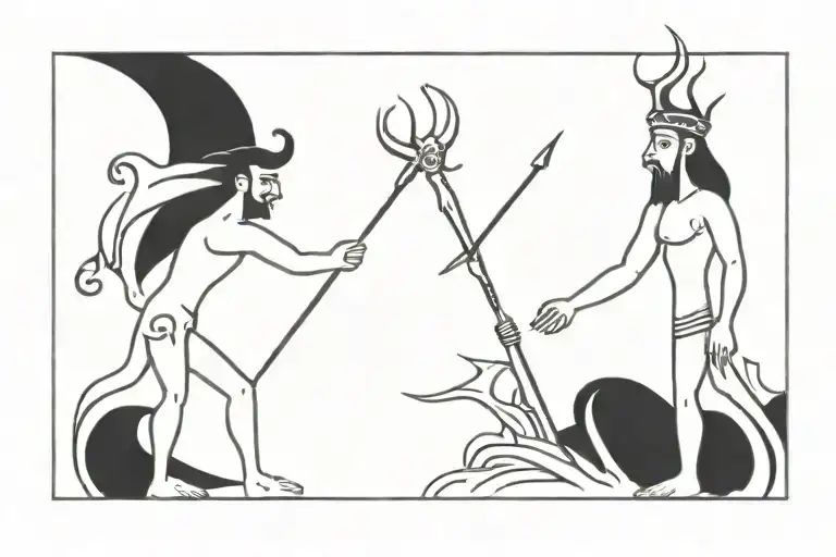 poseidon and triton with tridents tattoo design idea