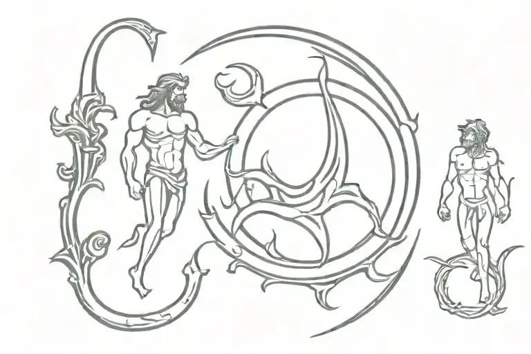 poseidon and triton with tridents tattoo design idea