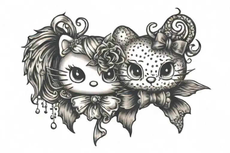 hello kitty angel bow and devil horns tattoo design idea