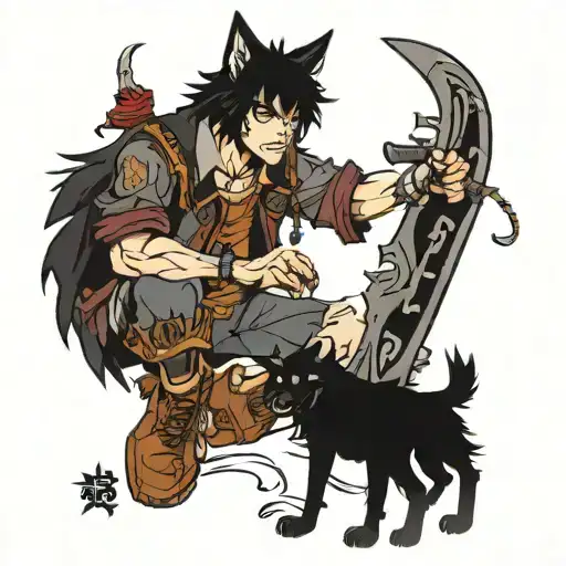 Black wolf with killua Hunter x tattoo design idea