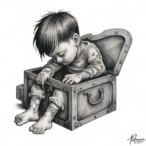 child sitting trapped in a chest tattoo design idea