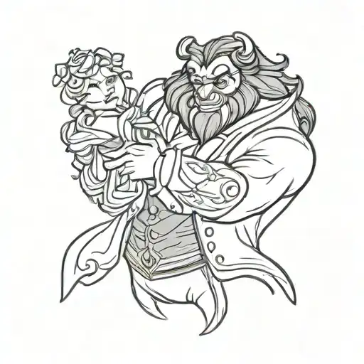 beauty and the beast holding eachother  tattoo design idea