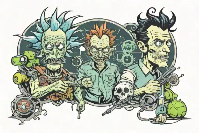 rick and mort science fiction scene tattoo design idea