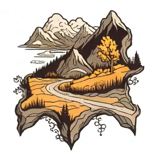 the road not taken poem with mountains inside tattoo design idea
