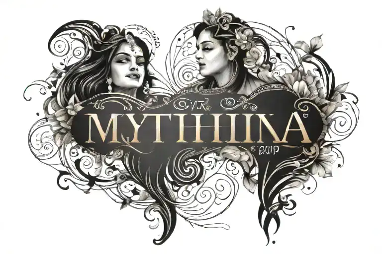 How about a design that incorporates both names in a flowing, interconnected script? You could have “Rekha” and “Mythili tattoo design idea