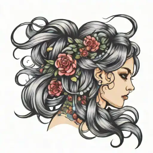 hair with gemstones tattoo design idea