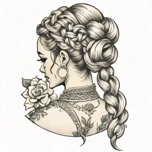 braided hair in a bun tattoo design idea