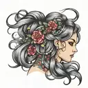 hair with gemstones tattoo design idea