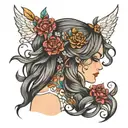 hair with gemstones tattoo design idea