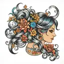 hair with gemstones tattoo design idea