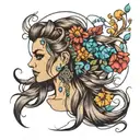 hair with gemstones tattoo design idea