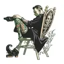 body contorting on chair tattoo design idea