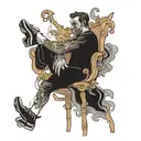 body contorting on chair tattoo design idea