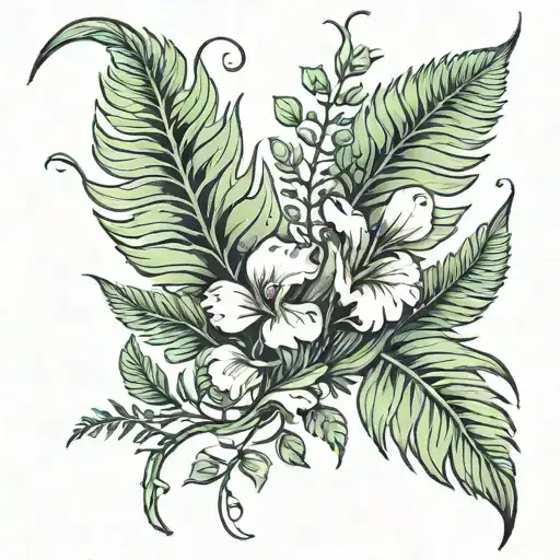 fern leaf sweet pea flowers tattoo design idea