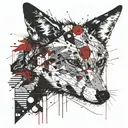 Combine symbols of either chaos or entropy and the coyote animal in black and white, dotted line structure tattoo design idea