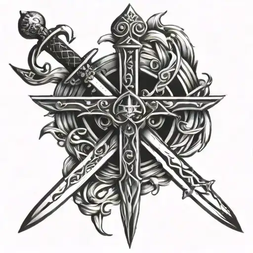 3 swords crossed tattoo design idea
