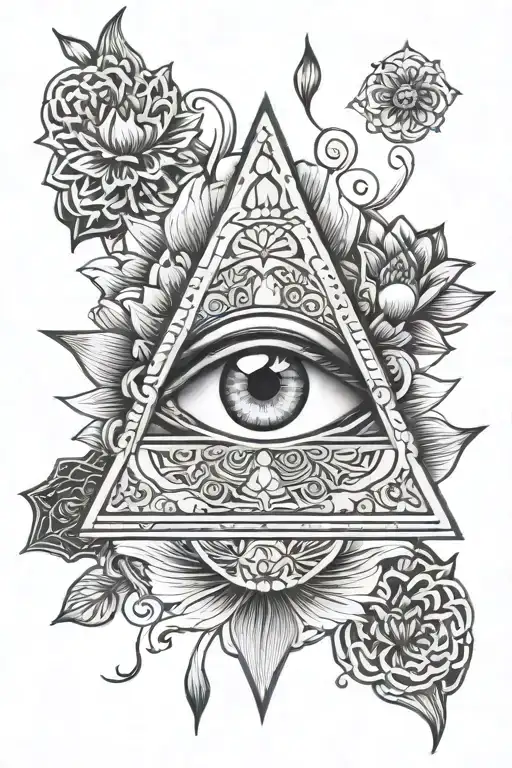all seeing eye with lotus and number 33 tattoo design idea