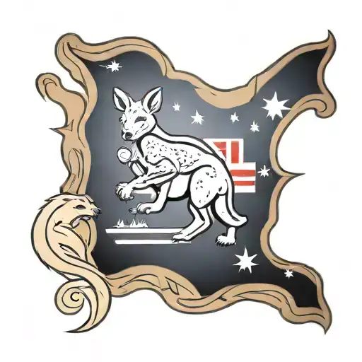 Australian flag with kangaroo and dingo whit sun tattoo design idea