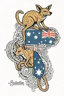 Australian flag with kangaroo and dingo whit sun tattoo design idea