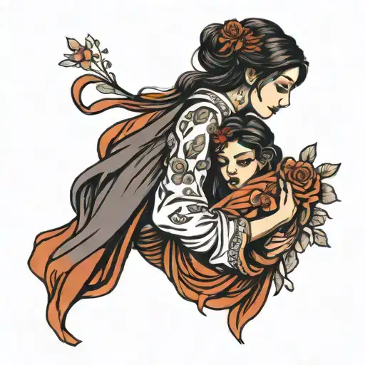 girl carrying girl bridal style tattoo design idea