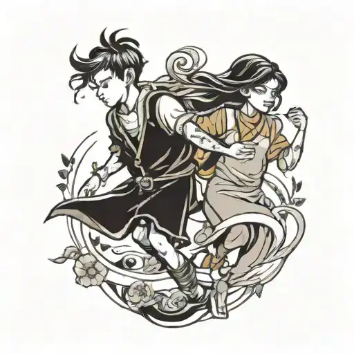 boy carrying girl tattoo design idea