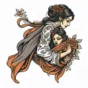 girl carrying girl bridal style tattoo design idea