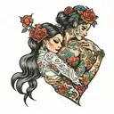 girl carrying girl bridal style tattoo design idea