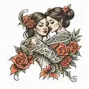girl carrying girl bridal style tattoo design idea