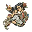 girl carrying girl bridal style tattoo design idea