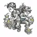 boy carrying boy princess style  tattoo design idea