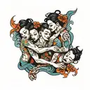 four people carrying each other tattoo design idea