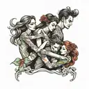 four people carrying each other tattoo design idea