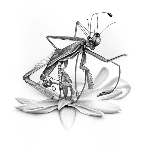pray mantis and lily of the valley tattoo design idea