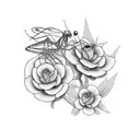 pray mantis and flowers tattoo design idea