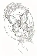 flying butterfly line art inside a 8 moon phase circle tattoo design idea