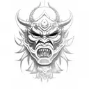 oni mask with a scroll tattoo design idea