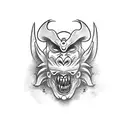 oni mask with a scroll tattoo design idea