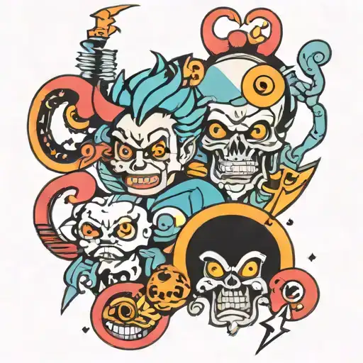 80s and 90s cartoon symbols tattoo design idea