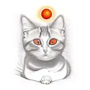 A realistic depiction of an orange and white cat lounging in a sunbeam tattoo design idea
